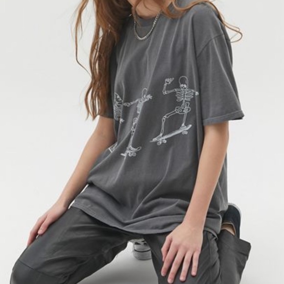 UO Project Social T Skateboard Skeleton Tee Gray - Picture 2 of 6